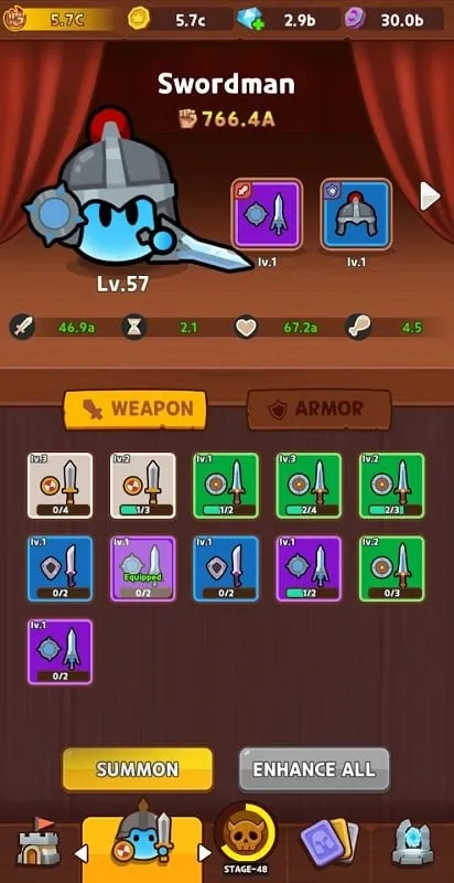 A screenshot showcasing the in-game mod menu with various options, including unlimited gems and experience multiplier.