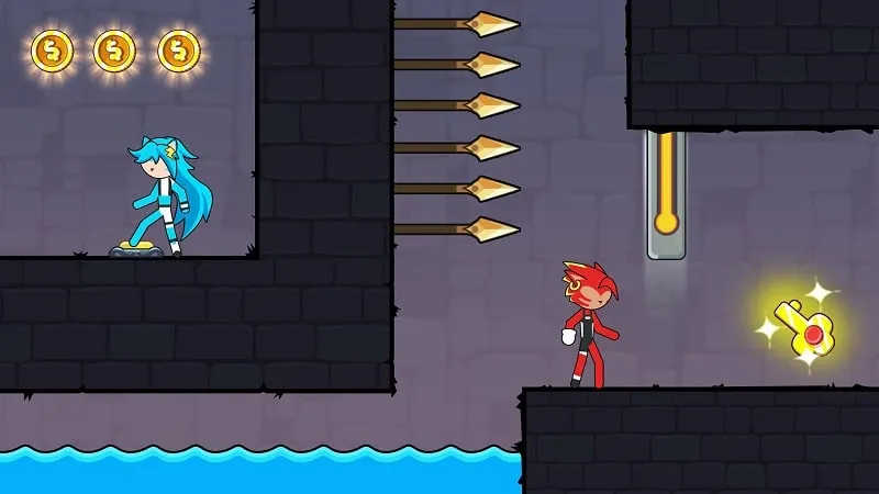 A screenshot showcasing the Lucky Spin feature in Stickman Red boy and Blue girl.