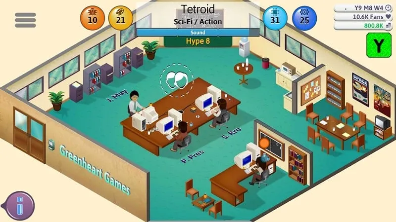 A screenshot showcasing the unlimited money feature in the Game Dev Tycoon mod.