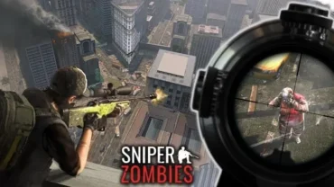 A sniper aiming down the scope at a zombie in Sniper Zombie.