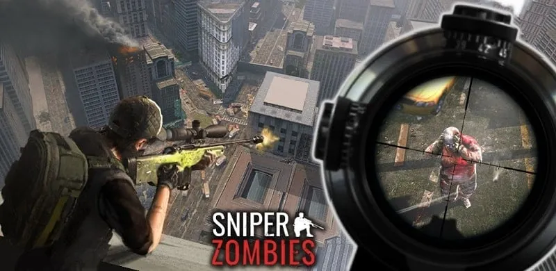 A sniper aiming down the scope at a zombie in Sniper Zombie.