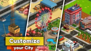 A thriving city in NewCity, showcasing various buildings and infrastructure.