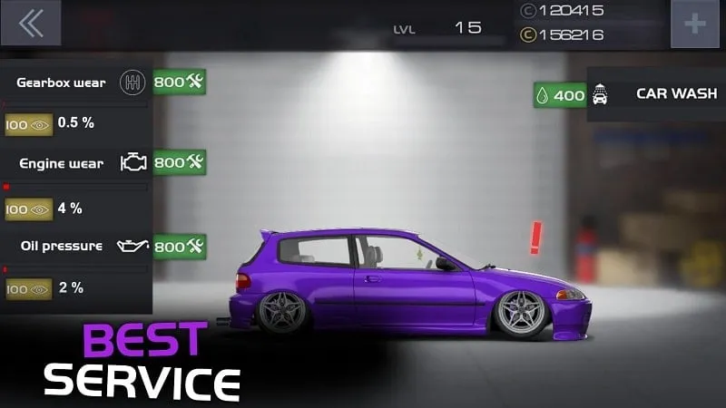 A visual representation of the car upgrade menu in Project Drag Racing, highlighting the various performance components that can be enhanced using the unlimited money mod.