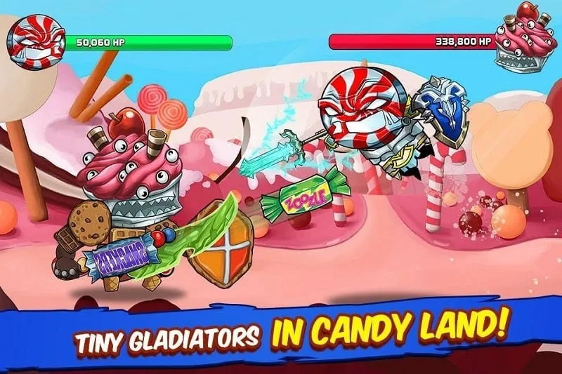 Accessing and navigating the mod menu within the Tiny Gladiators game.