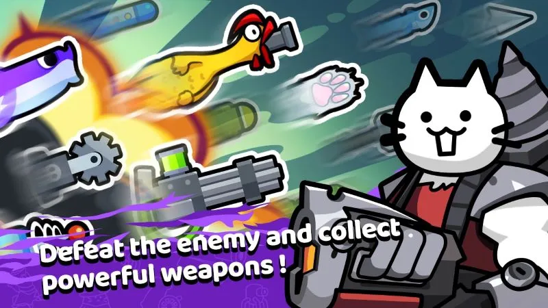 Action-packed gameplay screenshot of Captain Kitty, showcasing the intense battles and unique cat characters.