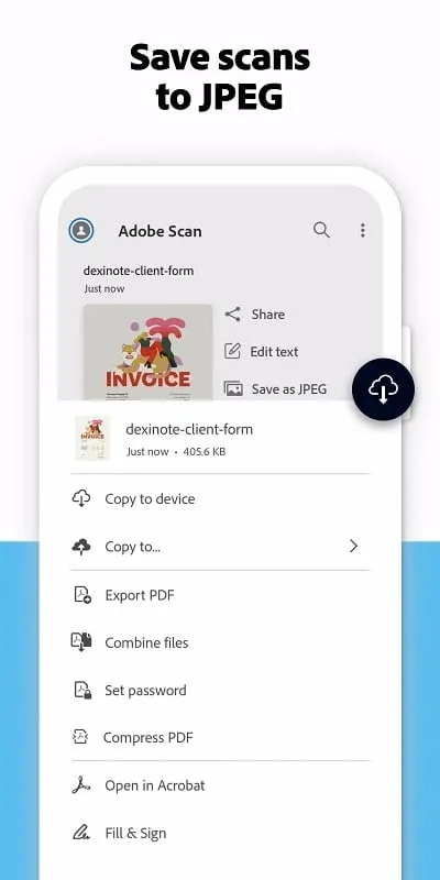 Adobe Scan app sharing options