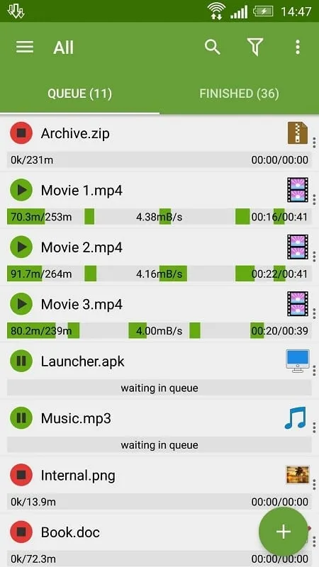 Advanced Download Manager mod interface showing premium features