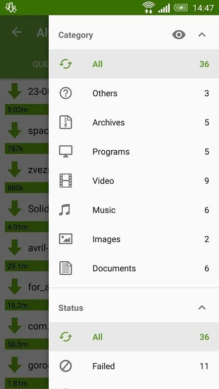 Advanced Download Manager Mod showing multiple downloads