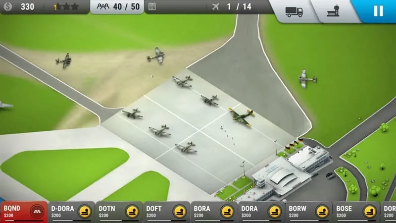 Airport management interface within the game.