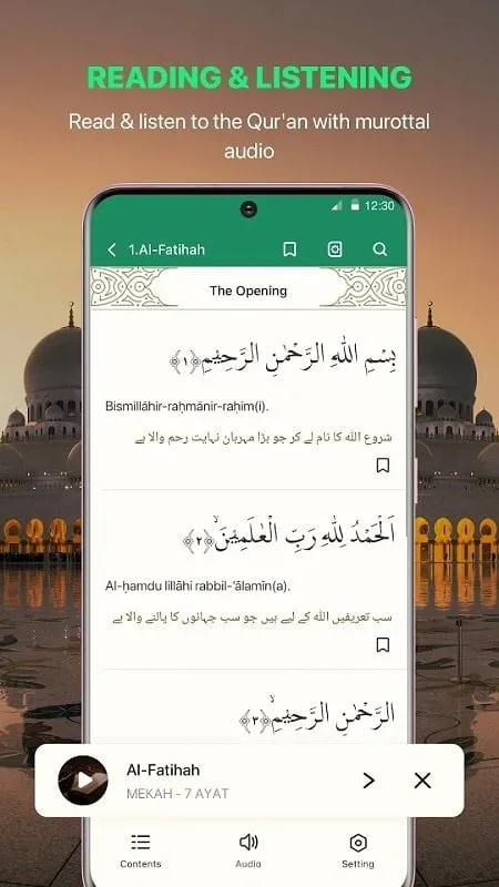 Al Quran mod settings menu