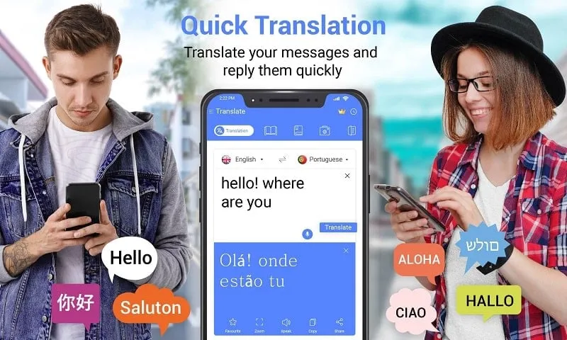 Interface do All Language Translate App Mod mostrando os recursos premium