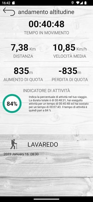 Altimetro professionale mod displaying altitude statistics