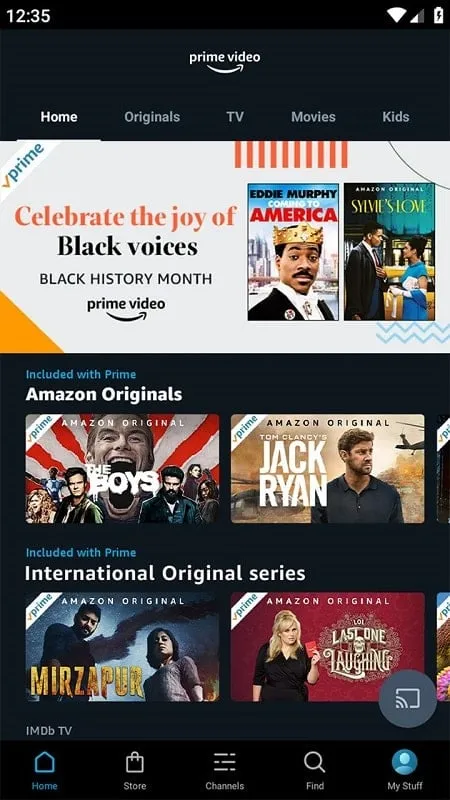 Amazon Prime Video mod interface showing premium features