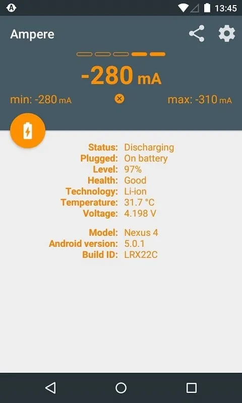 Ampere mod displaying battery information