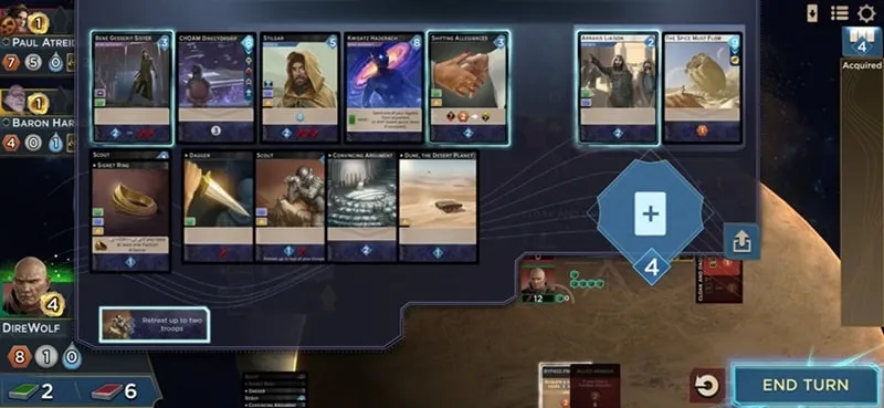 An in-game screenshot of Dune showcasing different strategic options available to the player.