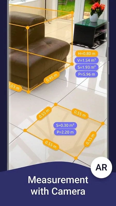 AR Ruler App menampilkan alat pengukuran