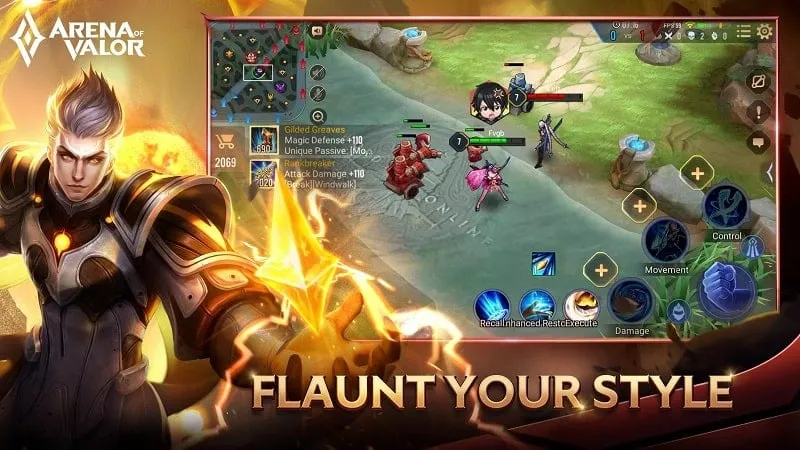 Arena of Valor gameplay with mod features enabled.