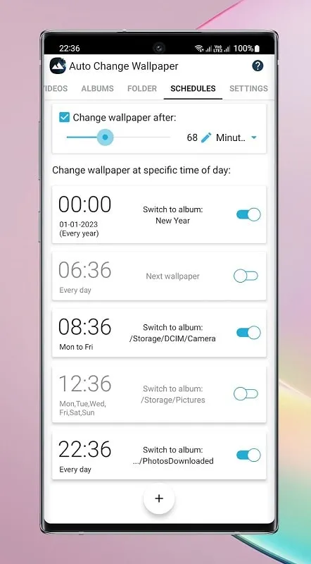 Auto Change Wallpaper mod showcasing time interval settings