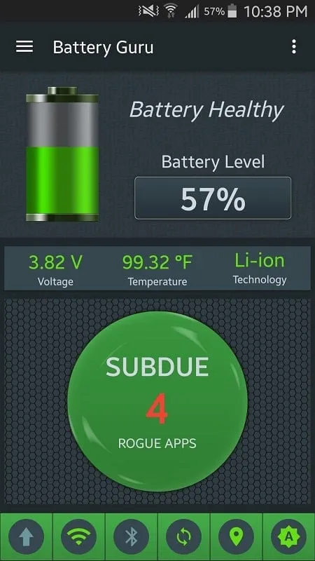 Interface do Battery Guru mod mostrando recursos premium