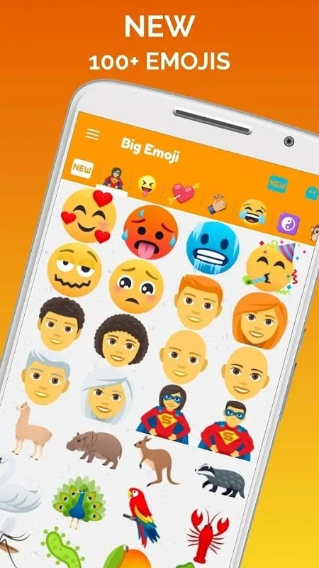 Big Emoji sticker for WhatsApp mod displaying various categories