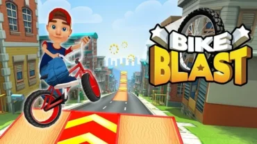 Bike Blast gameplay screenshot showcasing obstacles and environment.