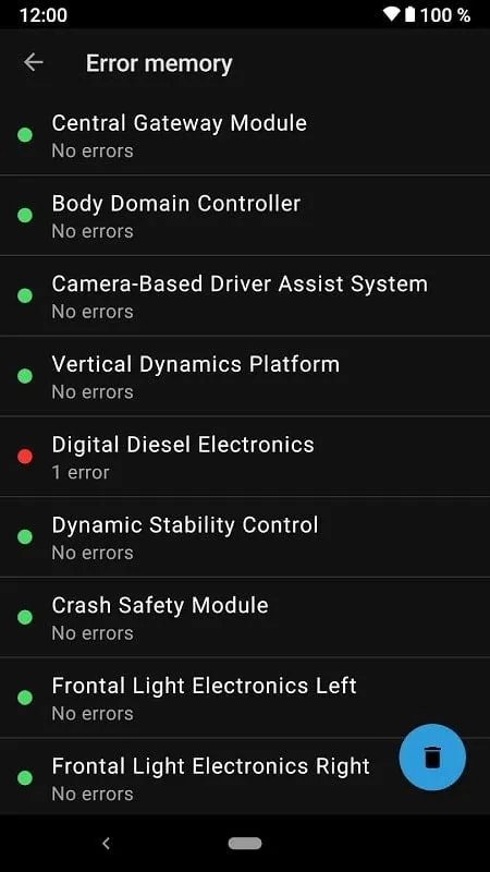 Interface do BimmerLink mostrando códigos de problemas de diagnóstico