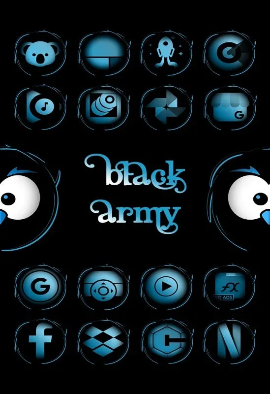 Black Army Sapphire Icon Pack mod interface showing premium features