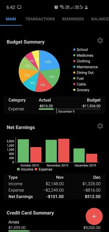 Giao diện Bluecoins mod hiển thị các tính năng premium