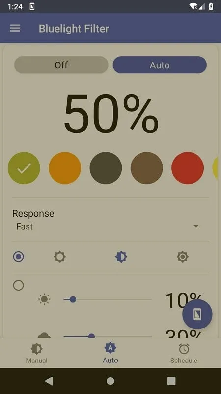 Bluelight Filter for Eye Care mod interface showing premium features