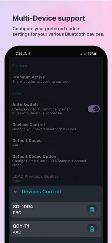 Bluetooth Codec Changer mod with equalizer settings