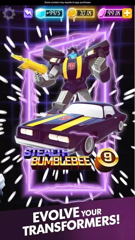 Bumblebee transforming from robot mode to vehicle mode in mid-action.