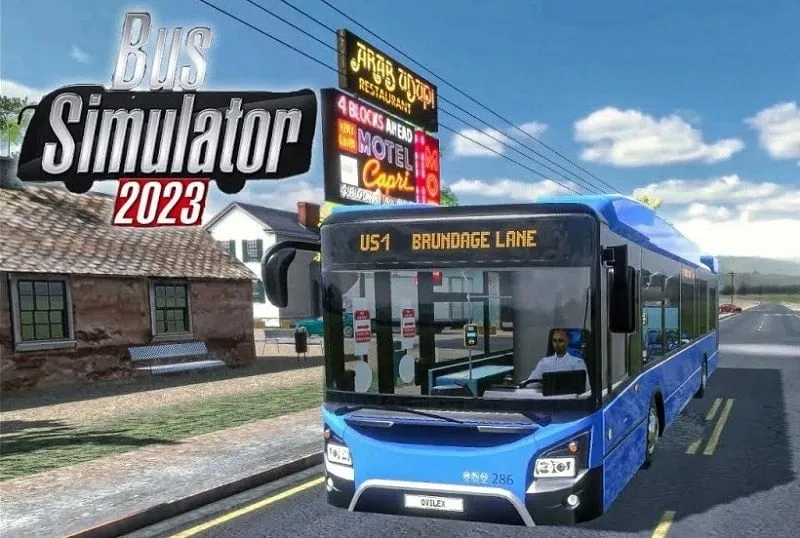 Ônibus dirigindo em uma cidade no Bus Simulator 2023.