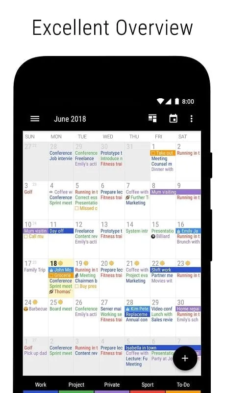 Tampilan antarmuka Business Calendar 2 Pro Mod dengan fitur premium