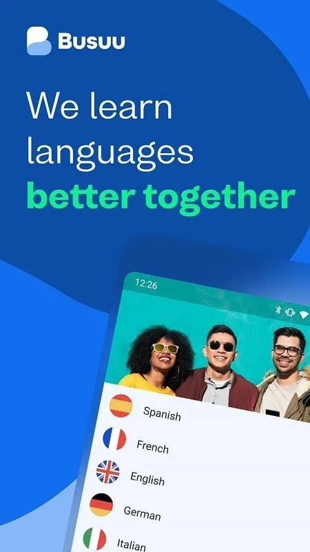 Busuu Learn Languages mod interface showing premium features