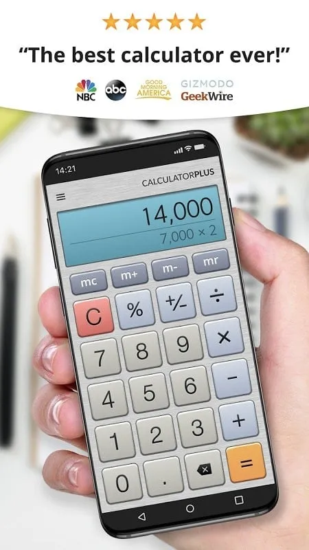 Calculator Plus mod interface showing premium features