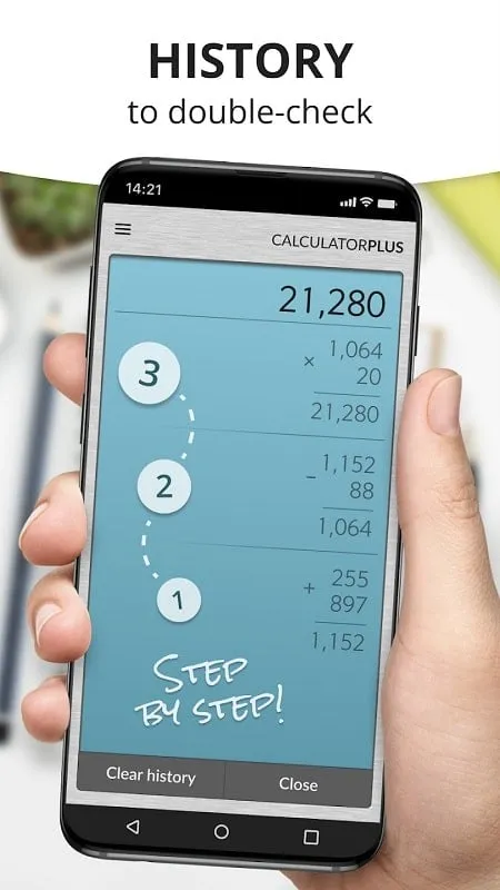 Calculator Plus showcasing the history feature