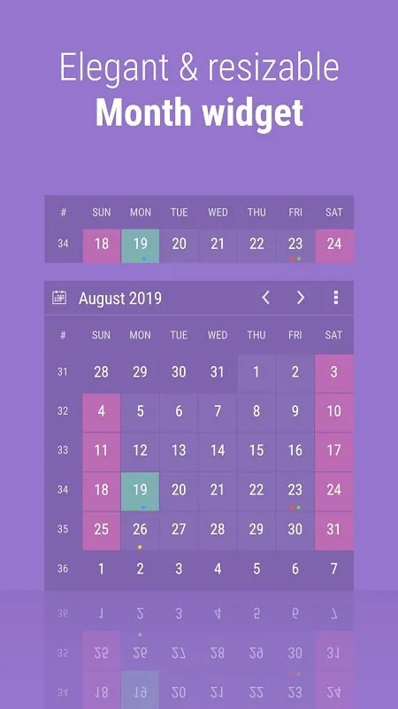 Giao diện Calendar Widget mod hiển thị các tính năng premium