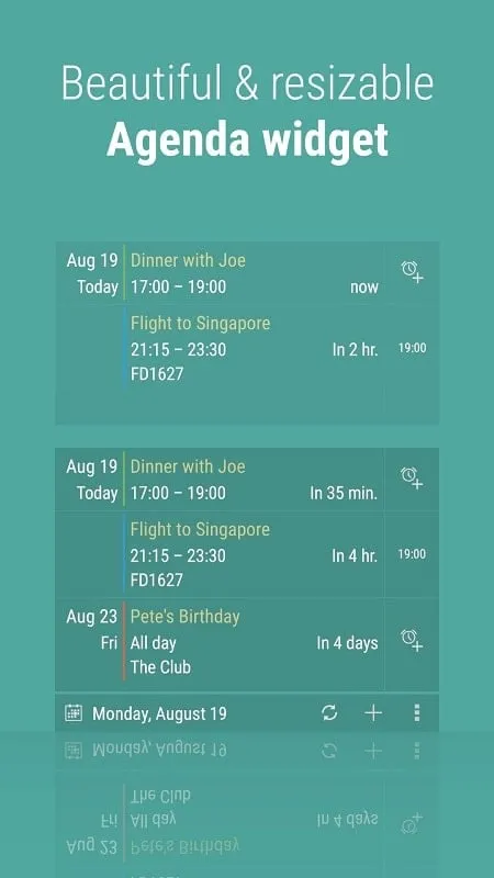 Calendar Widget hiển thị tính năng nhắc nhở