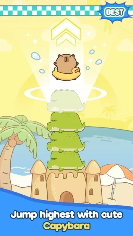 Capybara standing on top of a high cake tower.