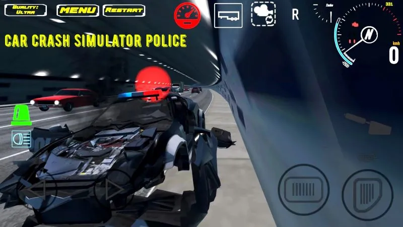 Kontrol mobil di Car Crash Simulator Police.