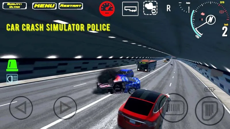 Mobil polisi dalam aksi di Car Crash Simulator Police.