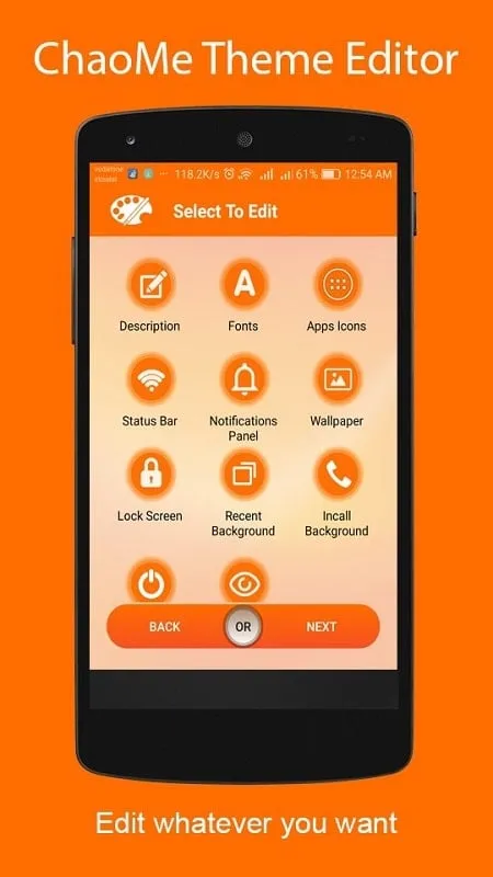 Tampilan antarmuka ChaoMe Theme Editor MOD APK