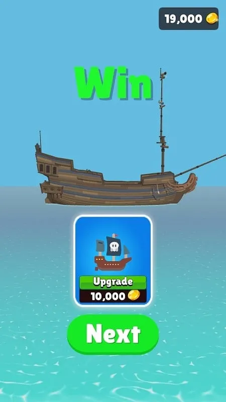 Character customization screen in Pirate Ship showcasing the upgrade options for weapons and stats.