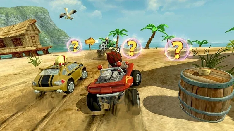 Character selection screen in Beach Buggy Racing showcasing various characters with unique skills and abilities.