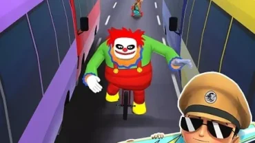 Chasing the criminal clown through city streets in Little Singham Super Skater.