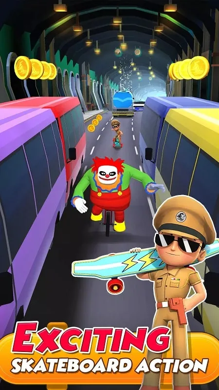 Chasing the criminal clown through city streets in Little Singham Super Skater.