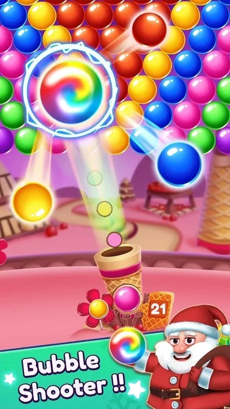 Christmas themed gameplay in Bubble Shooter.