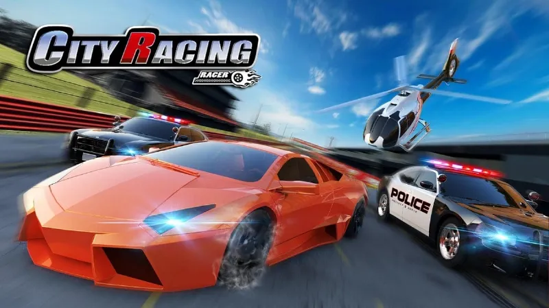 City Racing 3D game screen showcasing the race track and user interface.