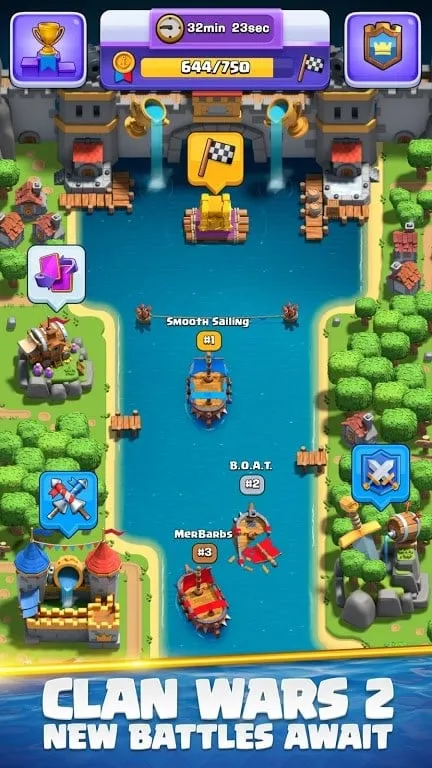 Clash Royale MOD APK in-game screenshot with upgraded characters.