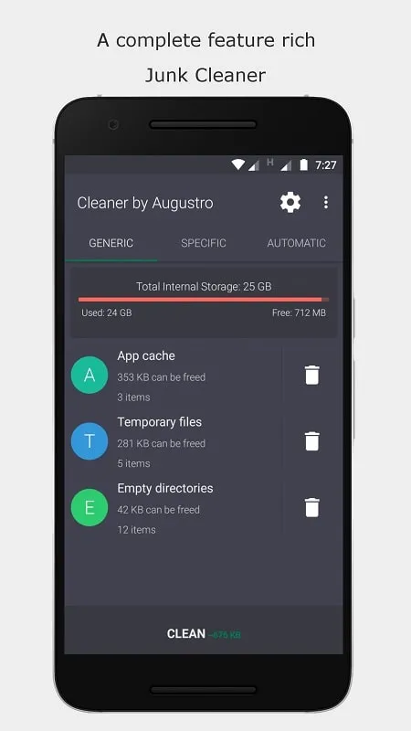 Cleaner by Augustro mod interface showing premium features